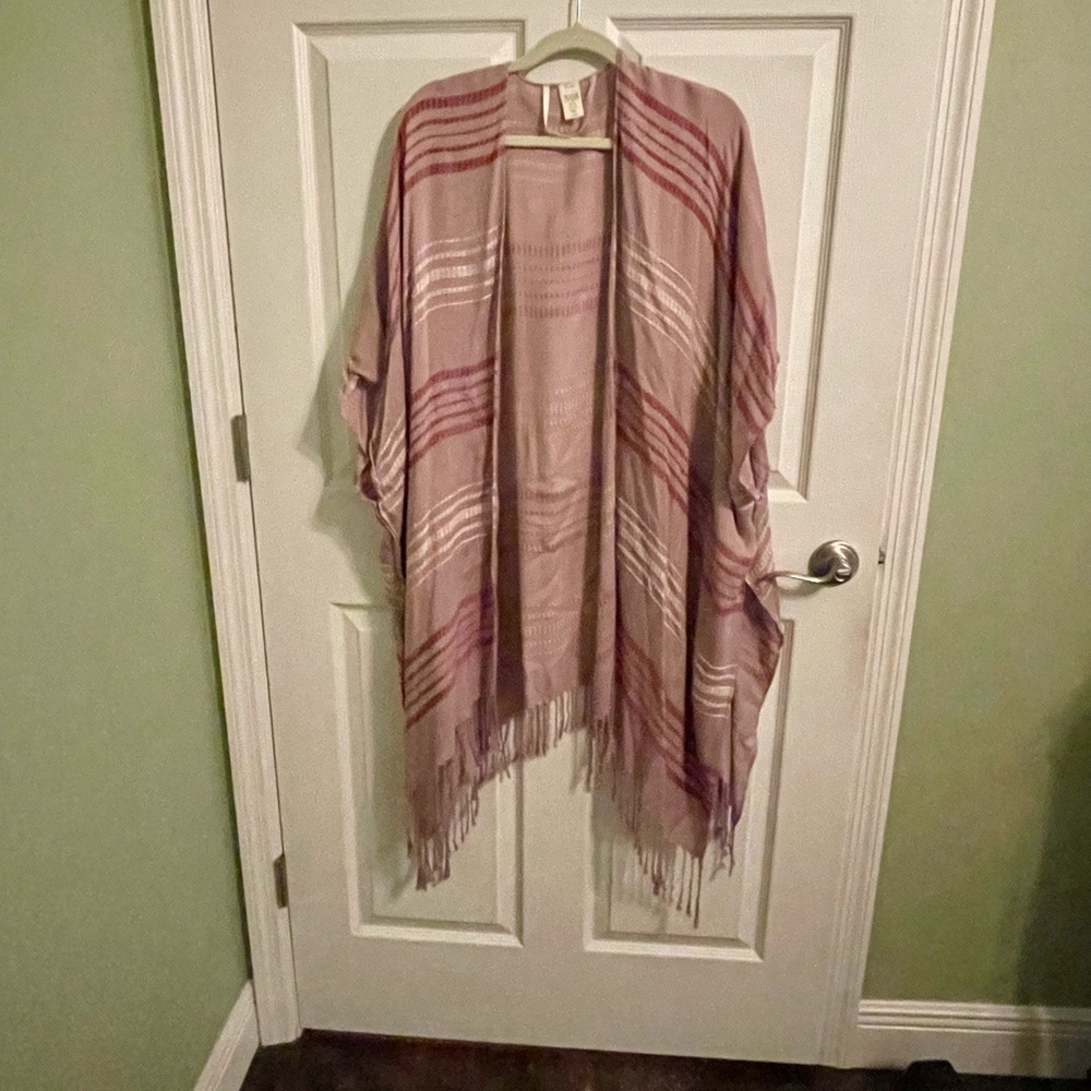a.n.a Purple and Tan Striped Fringe Curtain
